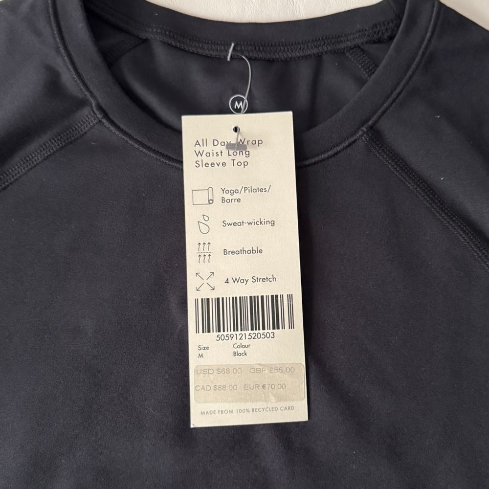 New Sweaty Betty All Day Wrap Waist Long Sleeve Top in Black Size M - Picture 7 of 12